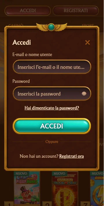 Schermata di login mobile AmunRA con campi email e password adattati per touch interfaccia a colonna singola e pulsante di accesso nella zona raggiungibile dal pollice